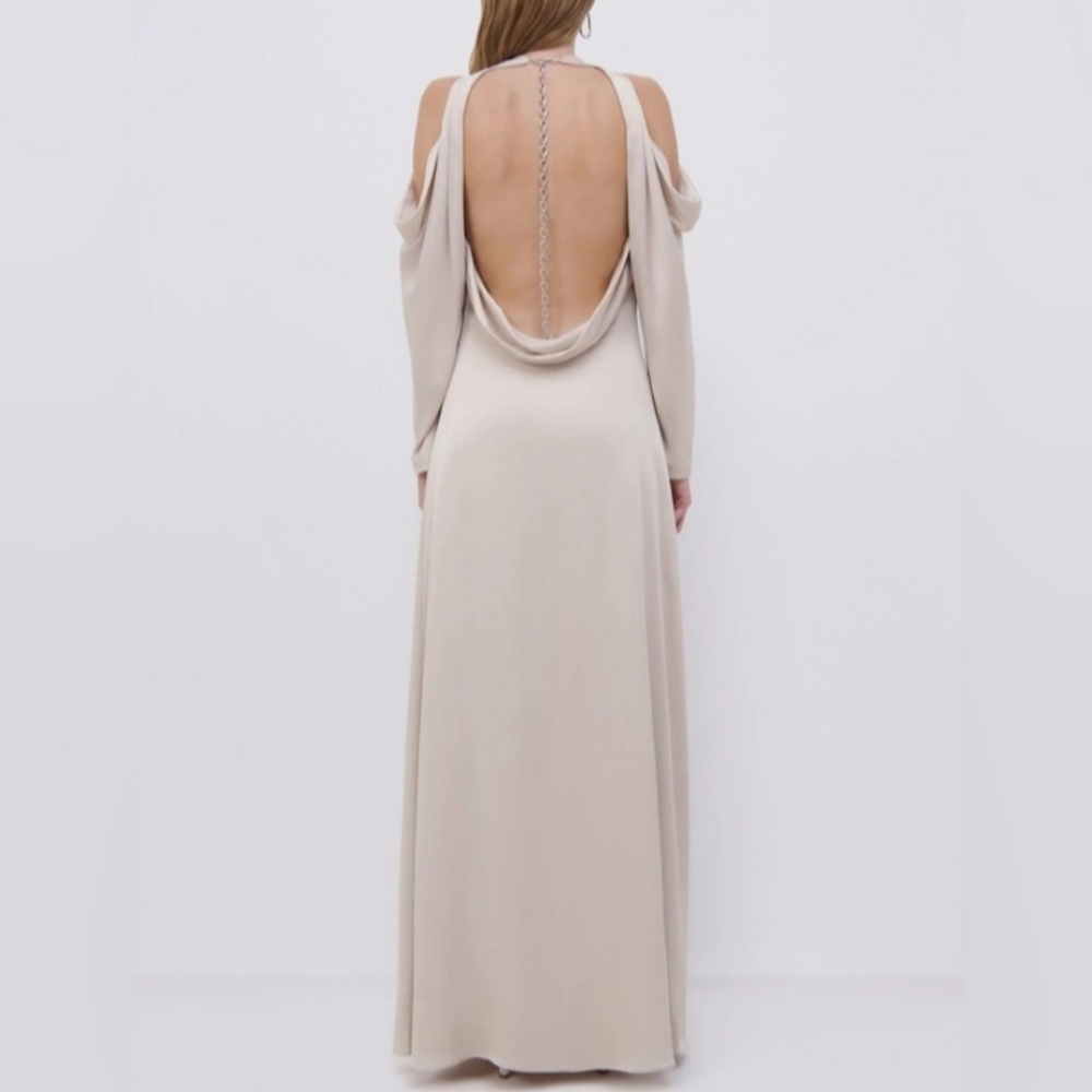 Jonathan Simkhai Caitlyn Size 4 Champagne Cream Backless Chainlink Maxi Gown